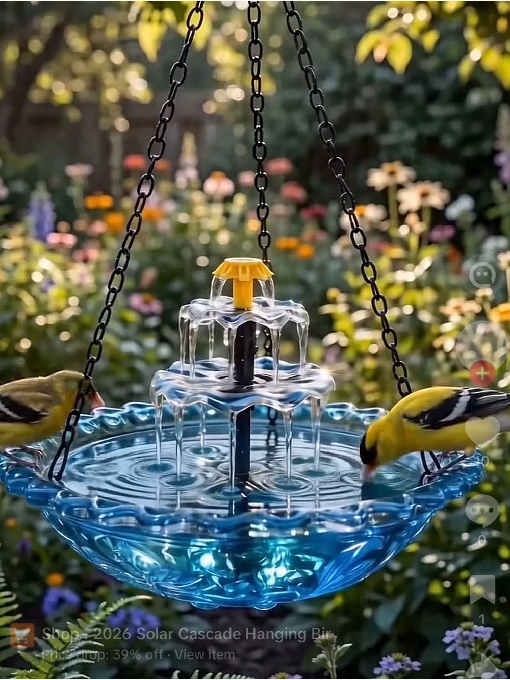 Solar Cascade Hanging Bird Bath Fountain - Blue